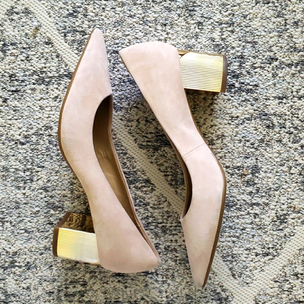 NEW! Michael Kors MEDIUM HEEL PALOMA SOFT beige SUEDE PUMP